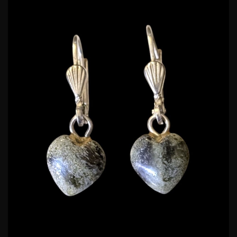 925 Sterling Silver Natural Stone Heart Drop Dangle Earrings 1"